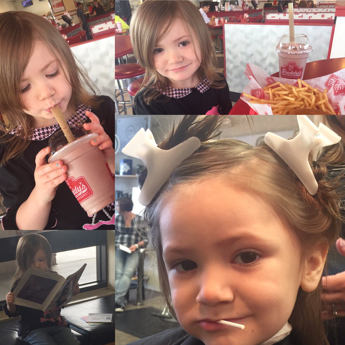 playbass4Jesus's tweet photo. Hangin out with this cutie during @jamesriver @designedsisterhood #dflconf #hairsalon #fries and #shakes https://t.co/qvTiGuDtLr