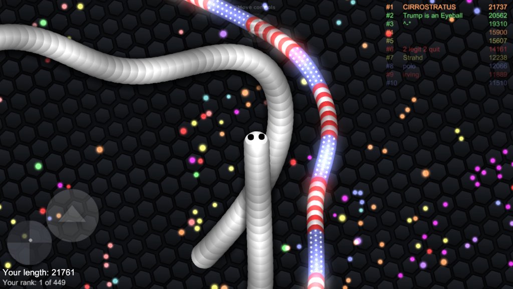 SlitherNickname's tweet photo. This time, my #Cloud themed #SlitherNickname was #Cirrostratus.  It was fun being number one! #Slither.io #Slitherio https://t.co/gKSpA36SeC
