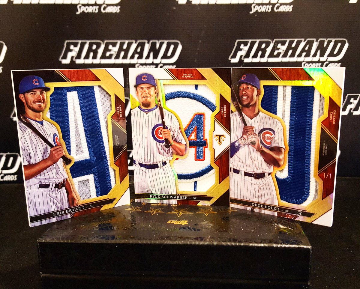 FireHandCards's tweet photo. 🔥🔥🔥#krisbryant #kyleschwarber #jorgesoler #cubs #chicagocubs
#jumbopatch #trifoldbook #firehandsportscards #topps #truth17 #casebreak https://t.co/7g57EI4DV9