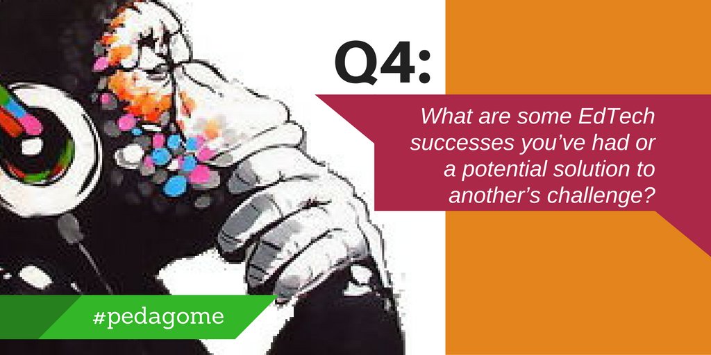 pedagome's tweet photo. Q4: What are some #EdTech successes you’ve had or a potential solution to anothers challenge #pedagome #TLTS2016 https://t.co/QXJ1KNZVsZ