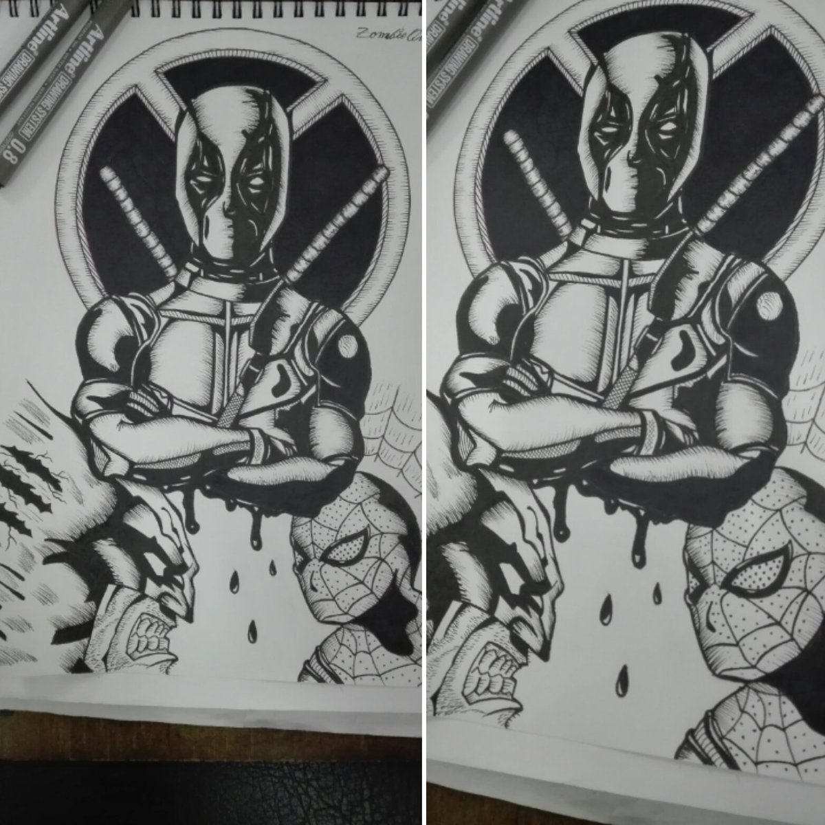 chechomtb84's tweet photo. Finished today #drawing #blackart #blackwork #linerdesigner #comics #sketch #loveforart #art #Deadpool #wolverine #spiderman #deadpooldesign https://t.co/z4vQaQIi1D