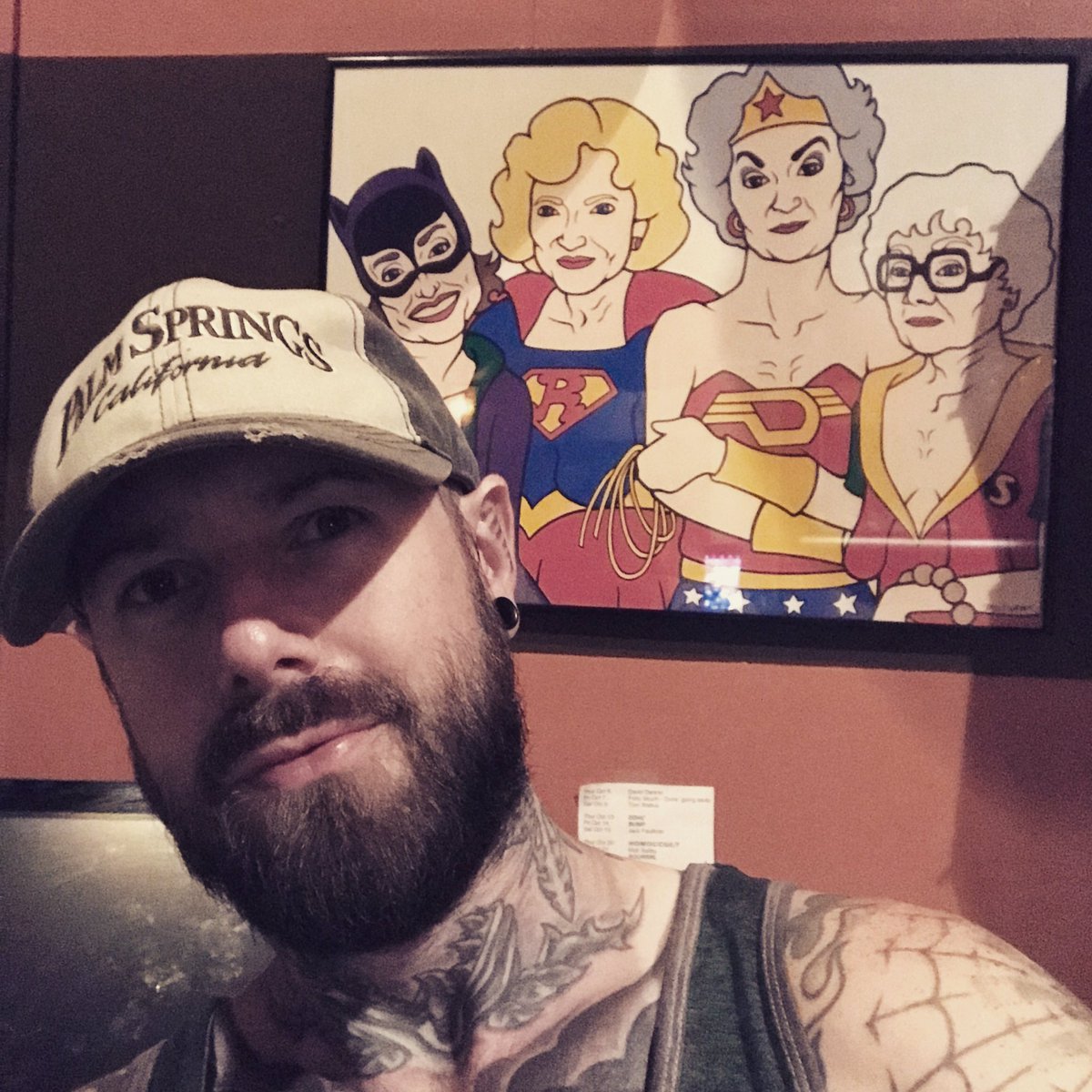 My "Golden Heroes" art hanging up at <a href="/AkbarLosAngeles/">Akbar</a> ! Get yr own at TrevorWayne.com!! 👵🏻👵🏻👵🏻👵🏻