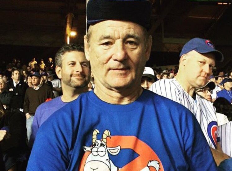 WGNNews's tweet image. Bill Murray cheers Cubs with best shirt only he could wear bit.ly/2dBiZ16