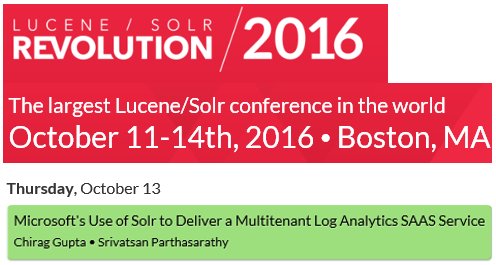 msopsmgmt's tweet photo. Microsoft #MSOMS team invited to present at #LuceneSolrRev conference our use and contributions to #Lucene https://t.co/FSk4GU3XlW https://t.co/eGDeMYbfDD