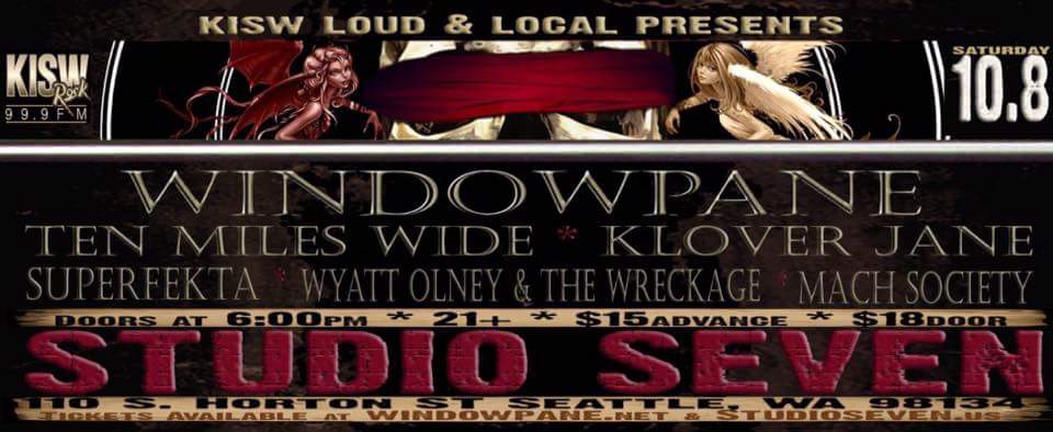 SuperfektaMike's tweet photo. #Kisw Presents #Windowpane #Tenmileswide #Kloverjane #Superfekta #wyattolneyandthewreckage #machsociety !!!! Studio Seven! $15 Adv. $20 Dos. https://t.co/UaqUcEkUq6