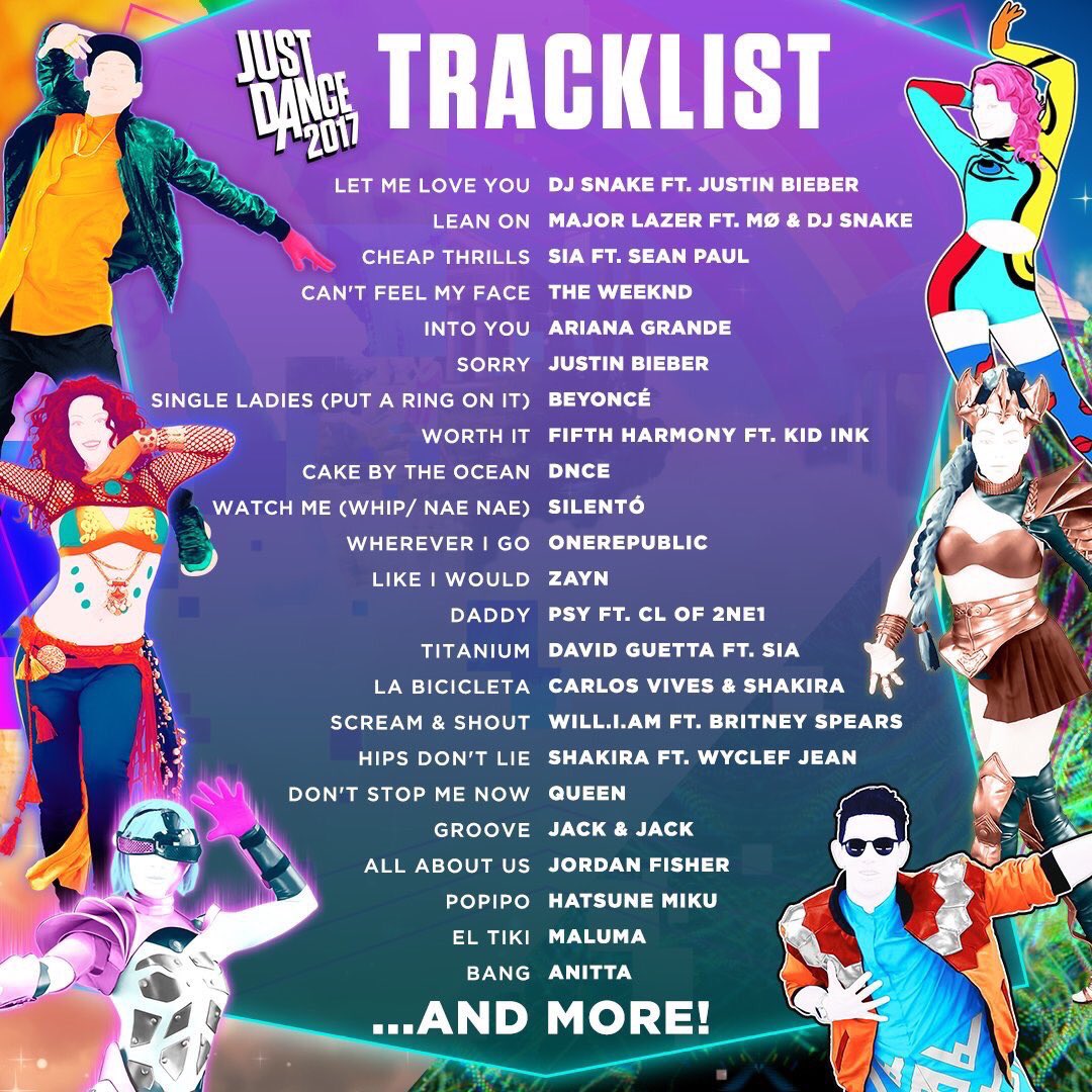 Pop Crave on X: The 'Just Dance 2017' Tracklist has been revealed and it  features songs by Justin Bieber, Ariana Grande, Beyoncé, Fifth Harmony and  more!  / X