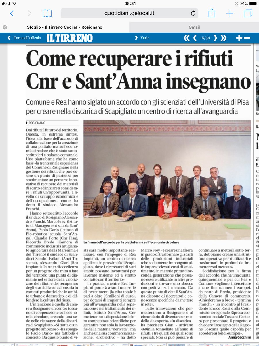 The Municipality of Rosignano has promoted the activation of the tuscan cooperation platform on #circulareconomy (ECSIT)....stay tuned!!!