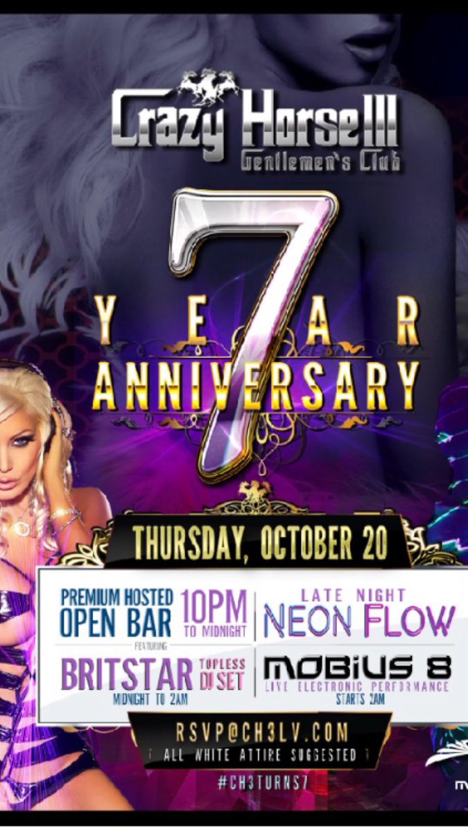 Kerich3lv's tweet photo. @CRAZYHORSE3LV #anniversaryparty #mobius8 #openbar #7years #toplessdj this party will be amazing!! So excited!! Book now 702-673-1700 https://t.co/GTJtZMuPNl