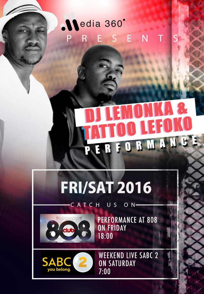 Media360degrees's tweet photo. Get ready! #ReadyOrNot Catch @Lemonka & @Tattoo_Lefoko #sabc2morninglive 7am #Media360degrees
#EishWeekendThings🙈 https://t.co/1PwI28P7bJ