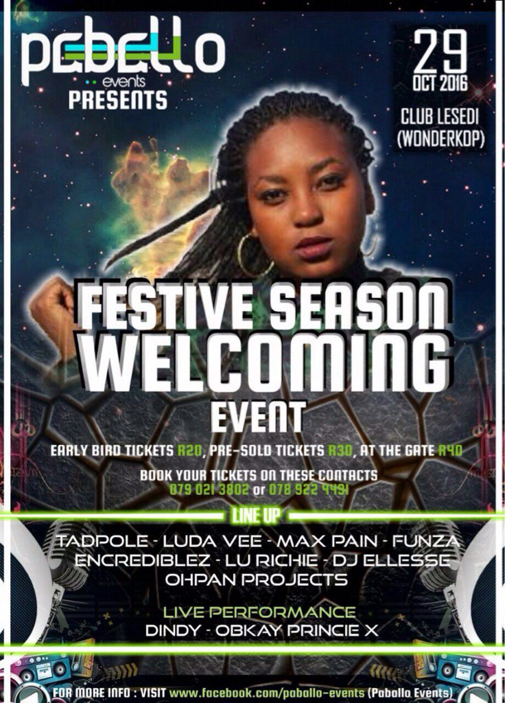 SMPTYLtd's tweet photo. Thats right, set the date already. Catch @dindy_sa #Nguwe 29th Oct @ FSW in Wonderkop 🎙🎹💃 cc @PaballoMogapi2 https://t.co/ZcrIaDqYPI