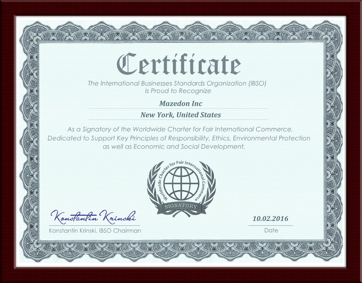 MazedonMFG's tweet photo. We are glad to announce that Mazedon joins Worldwide Charter for Fair International Commerce! #Mazedon https://t.co/djud2nhUNM