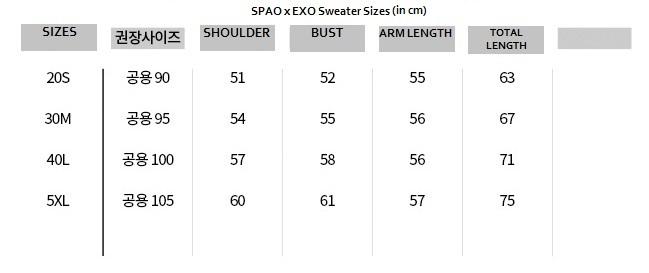 Spao Size Chart