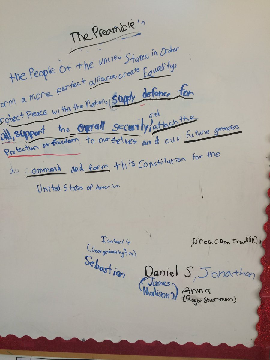 TeamRoom9SR's tweet photo. 5th graders rewriting the Preamble as current day "Framers"@BobcatsSR @lasdk8 https://t.co/lYXkoBPYA4