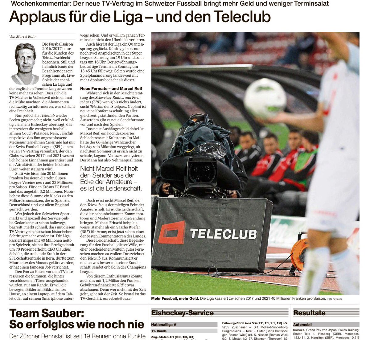 Applaus für <a href="/TeleclubAG/">Teleclub</a> Sport. Die #BaZ (<a href="/bazonline/">Basler Zeitung</a>) über die neuen Anspielzeiten und die Berichterstattung. Gratulation der Crew.