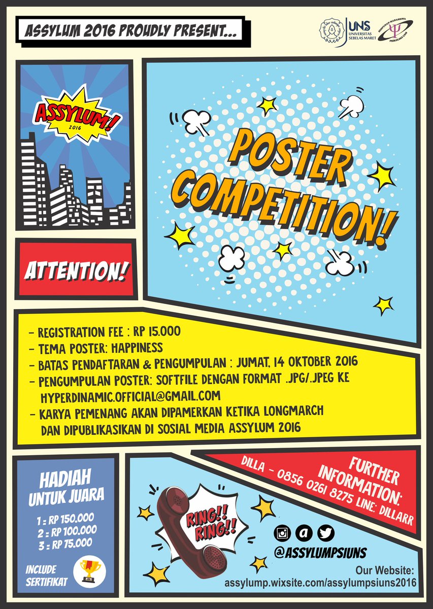 POSTER !🎨
🎭 Tema : HAPPINESS
💲 Regist fee : 15.000 IDR
More info :
Dilla (0857-0261-8275) // line : @dillarr