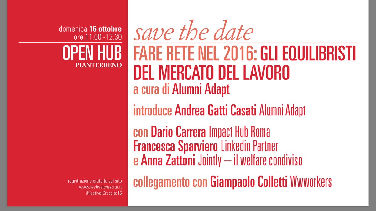 Alle Stelline questa bella occasione di confronto che <a href="/ADAPTalumni/">AlumniADAPT</a> organizza domenica prossima per <a href="/FestCrescita/">Festival Crescita</a> <a href="/d4car/">dario carrera</a> <a href="/AnnaZattoni/">Anna Zattoni</a>