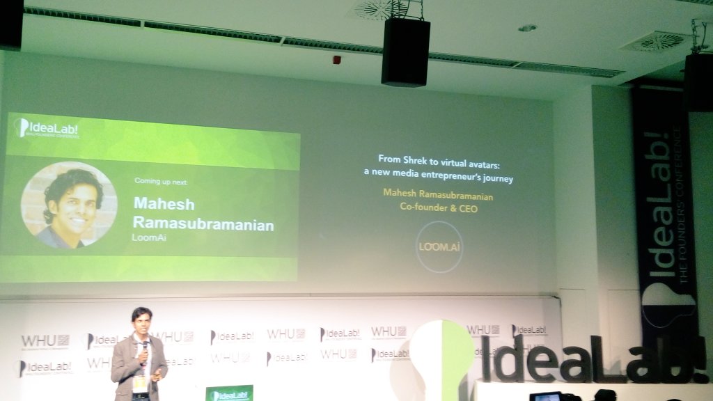 bhushan_UWH's tweet photo. #idealab16 @whu_idealab Mahesh Ramasubramanian on stage Founder, #loomAi talking about Artificial intelligence, Virtual Reality. https://t.co/usBL3yV4Fg
