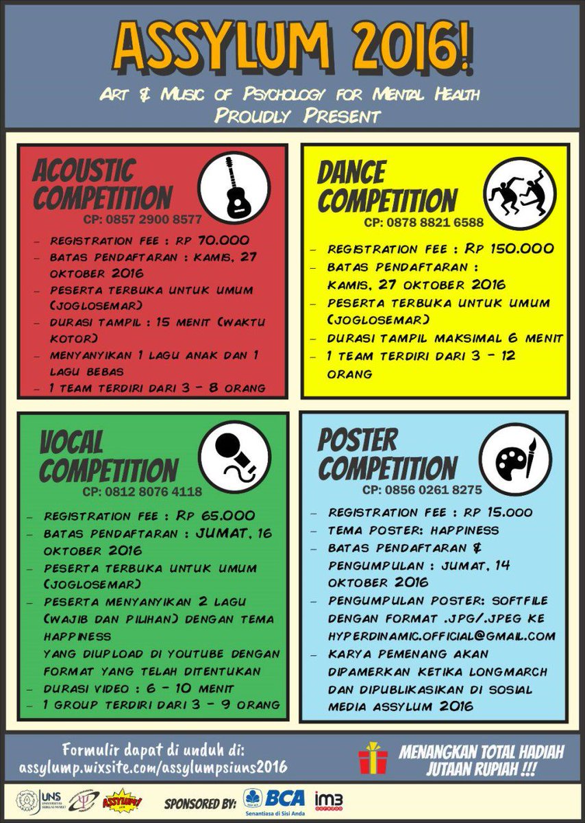 We are back to remind you about assylum competition!
🎸 ACCOUSTIC
💃 DANCE
🎤 VOCAL GROUP
🎨 POSTER

Find us on :
assylump.wixsite.com/assylumpsiuns2…