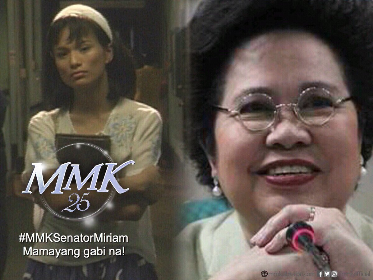 MMKOfficial's tweet photo. Mga Kapamilya, 'wag palagpasin ang #MMKSenatorMiriam ngayong gabi, pagkatapos ng Pinoy Boyband Superstar sa ABS-CBN! #MMK25 https://t.co/cpCjZex1zl