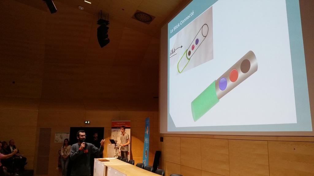 SebMab's tweet photo. Project #11 Stop-clop on stage @HHNiceFrance #hackinghealth for stopping smoking  with à stick https://t.co/N1jWZEZxV5