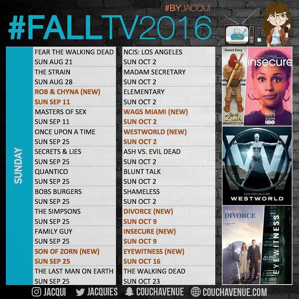Jacquies's tweet photo. #SUNDAYS this #FallTV2016 see the most shows on the schedule where there are 24 shows airi… https://t.co/r8e26BhxYs https://t.co/dSDVyJf5BS