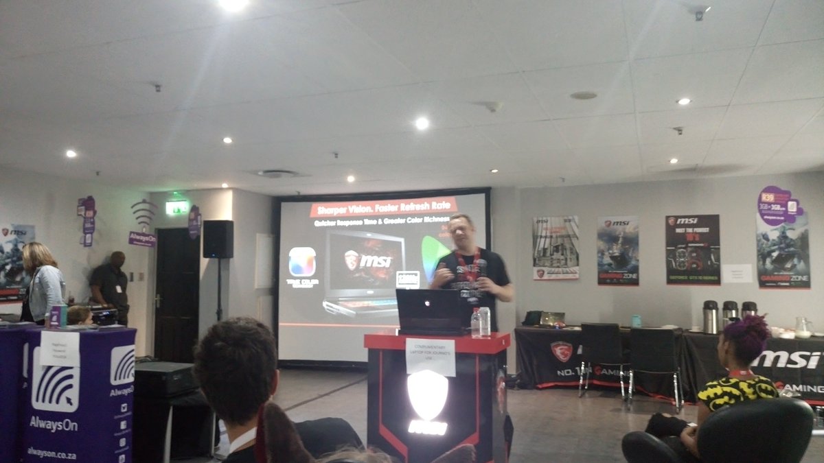 coviE_za's tweet photo. Was at the MSI press event at #rAge2016 with @WeEatChips.
Some crazy gaming laptops.
#MSI #MSIGAMINGLAPTOPS https://t.co/QydLsKjUkQ