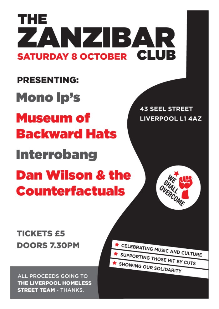 CurrieRadioShow's tweet photo. TONIGHT @TonyZanzi Seel St - @WSOLiverpool presents @themonolps + @MuseumofBH1 + @interrobanguk + Dan Wilson &amp; The Counterfactuals https://t.co/vhfPvSMOld