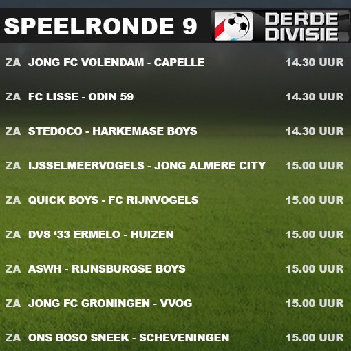 MATCHDAY! De topper tussen <a href="/FCLisse/">FC Lisse</a> en <a href="/ODIN59/">ODIN '59</a> op de negende speeldag in de <a href="/3deDivisie/">Derde Divisie</a>!
