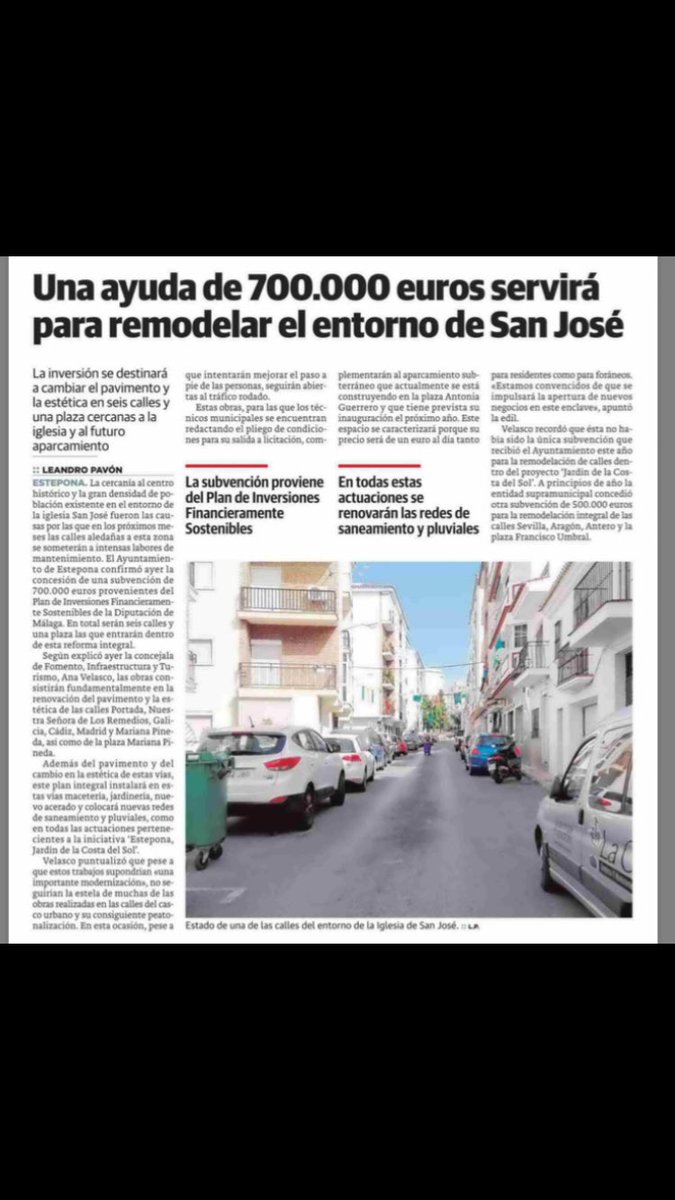 fomentomlg's tweet photo. @AytoEstepona recibirá 700000 € del plan de Inversiones de @diputacionMLG #PIFS2016 para remodelar el entorno de la Iglesia S.José #somos103 https://t.co/6eU7nSFqxy