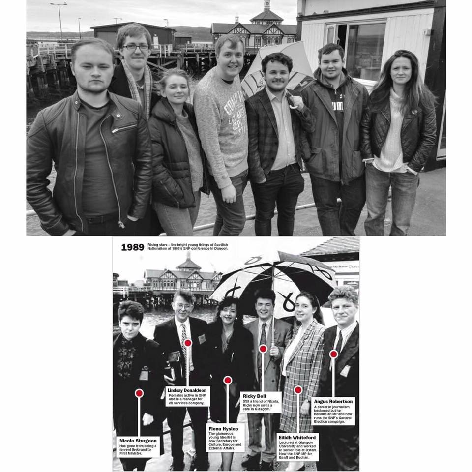 YSINational's tweet photo. Then and now: @SNPyouth members replicate this picture at Dunoon! #SNPYouth #StandingOnTheShouldersOfGiants https://t.co/mr5qXAko3p
