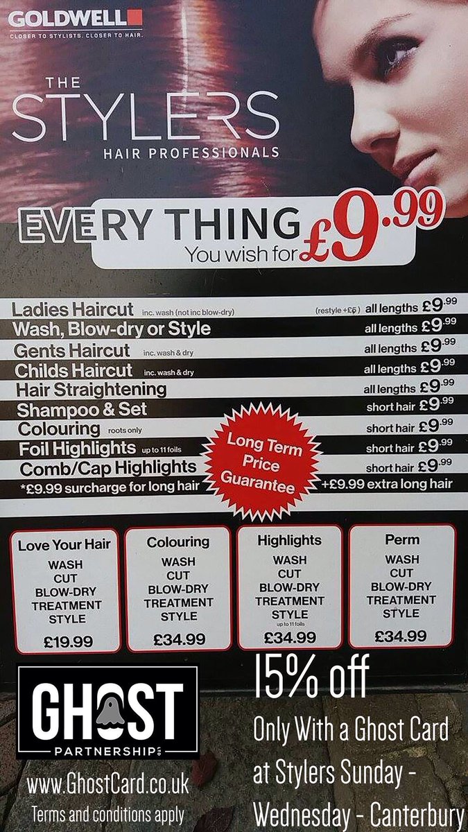 Ghostpartners's tweet photo. Need a new trim for your big Saturday night out! Head to #StylersCanterbury with a #Ghostcard! https://t.co/ICtbWQX5YK
