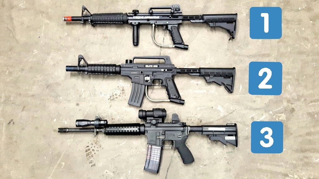 CstMangat's tweet photo. Which is real and which is a fake?

Seized these. Interestingly the same color paintballs were found at a mischief last week. Coincidence? https://t.co/e0SRG1qKBj