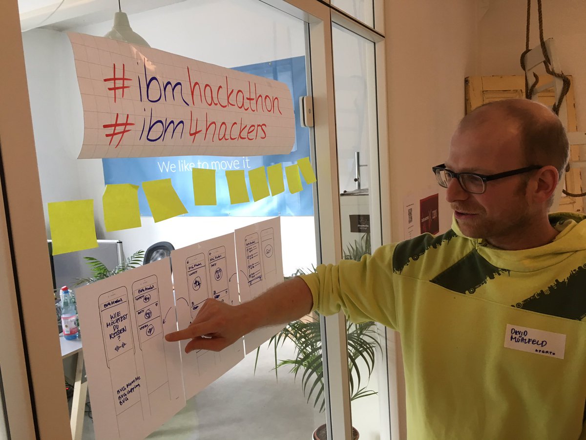 rueggenk's tweet image. UX Design Coaches from @aperto at work at #Ibmhackathon @AhoyBerlin