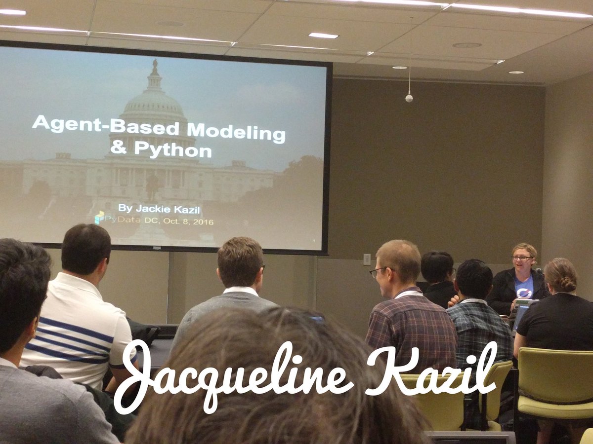 WomenDataSci's tweet image. @JackieKazil presenting on Agent Based Modeling at #pydatadc2016 #WiDS