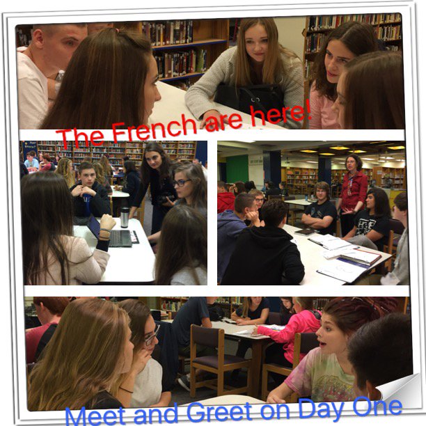 ACHSMedia's tweet photo. French students meet their student hosts in the Media Center on the first day of their arrival in America! https://t.co/4Re8vaAD2w