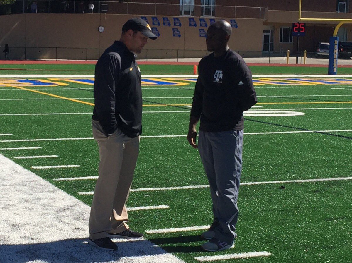 NateLatsch's tweet photo. #Mizzou coach Barry Odom (@Coach_Odom) checking out Trinity-Burroughs today. https://t.co/E7wEuLgUDB