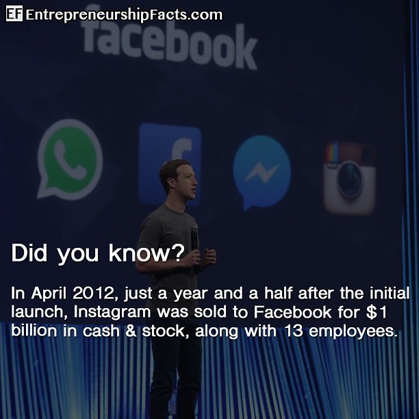EntrFacts's tweet photo. Great example of a unicorn company😮
#facebook #socialmedia #instagram #business #startups #entrepreneur #money #ceo https://t.co/sEKzbq2TgS