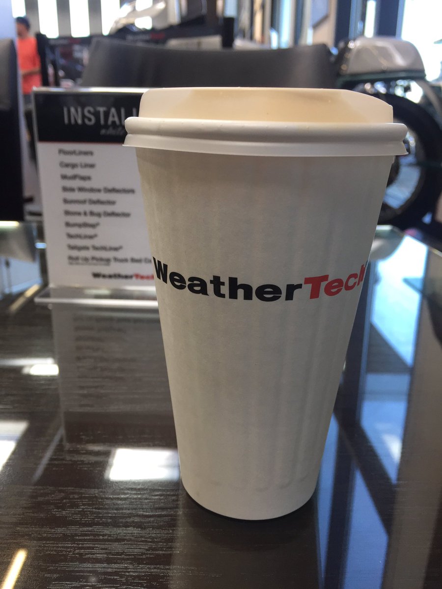 lisahendron's tweet photo. Thank you @WeatherTech in Bolingbrook, free latte while I wait for my nifty deflector. I could stay here all day, love your products. #cars https://t.co/GZz8tZl5Xf
