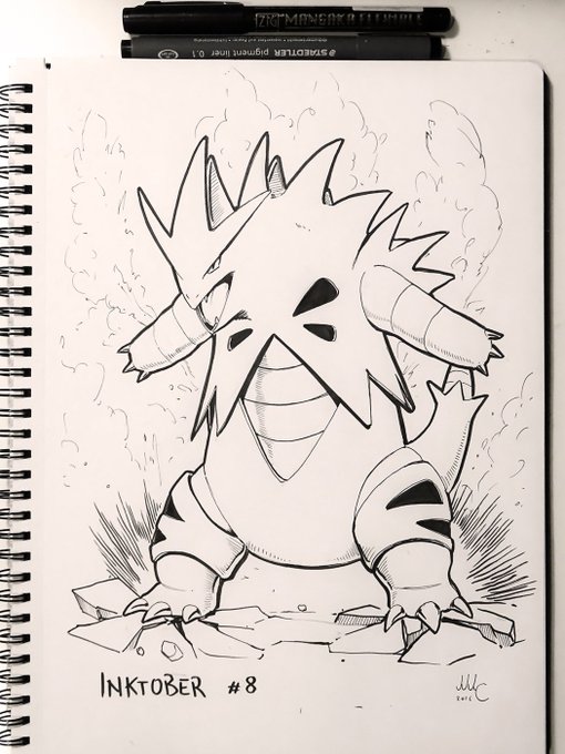 8th Inktober. Tyranitar from Pokemon, for the prompt word "Rock".
#inktober #inktober2016 #pokemon 