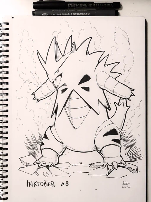 8th Inktober. Tyranitar from Pokemon, for the prompt word "Rock".
#inktober #inktober2016 #pokemon 