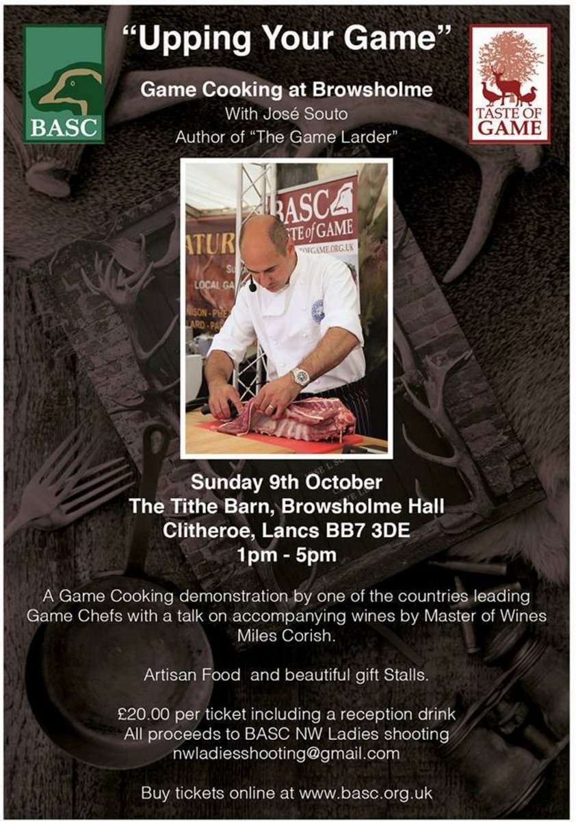 REW will be at Browsholme Hall on the 9th of Oct for a fantastic afternoon full of game cooking &amp; shopping. Drinks on arrival, All welcome