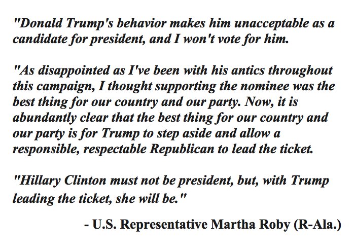 Donald Trump's behavior makes him unacceptable as a candidate for president, and I won't vote for him. 

Full statement: