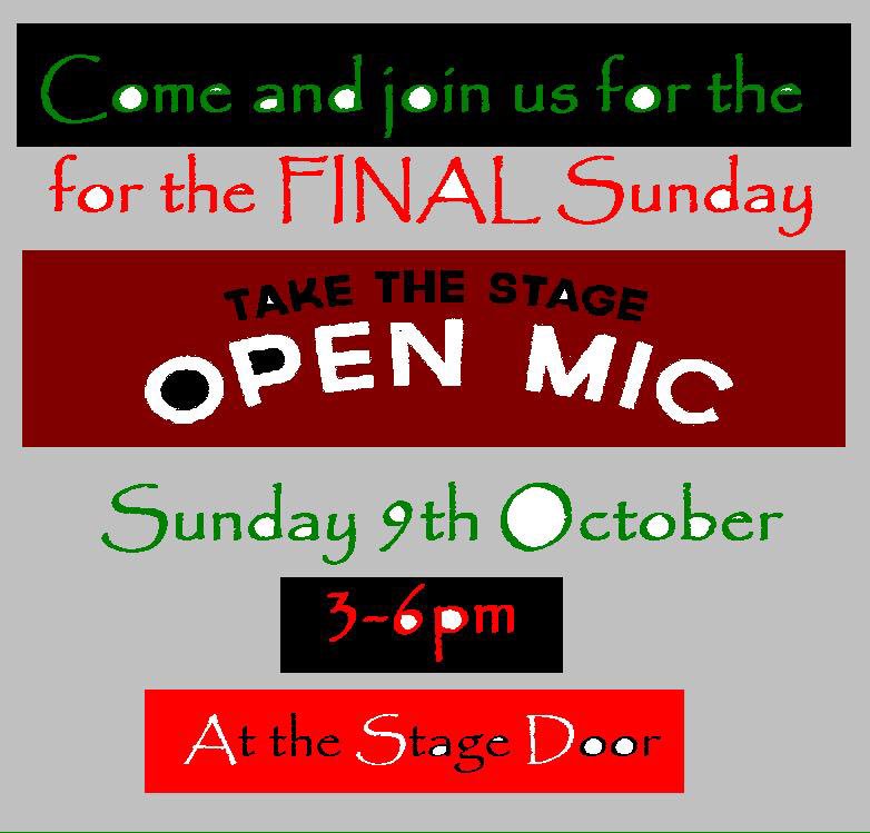 TakeTheStage78's tweet photo. Tomorrow , come and join us for our final open mic at the stage door 3-6 pm :) https://t.co/c51KORwGiw