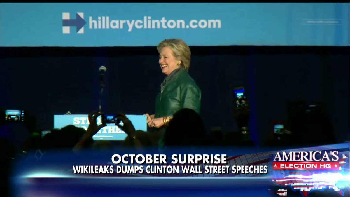 FoxNews's tweet photo. October Surprise - @wikileaks dumps @HillaryClinton Wall Street speeches. https://t.co/NC9RjTPhyo https://t.co/CwlkMW1SW6