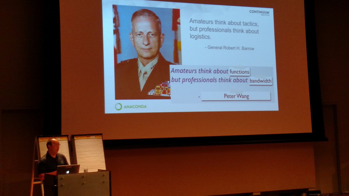 dvbalen's tweet image. Amateurs think about FUNCTIONS but professionals think about BANDWIDTH -- @pwang #pydatadc2016