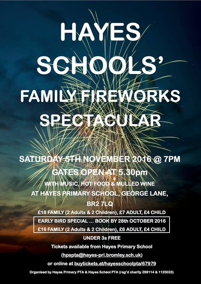 HayesSecondary's tweet photo. Remember, remember the 5th November. Tickets on sale now for our family friendly fireworks spectacular with Hayes PTA and @HayesPrimarypta https://t.co/xrNmQoVlwU