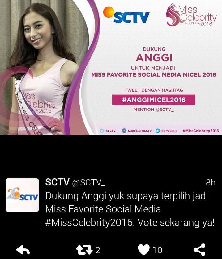 endrowalvin's tweet photo. Dukung anggia di #micel2016 #misscelebrity2016 dgn cr klik #anggimicel2016 mension ke @SCTV_
Dukung wakil sulawesi utara dikancah nasional https://t.co/anET9pPSsV