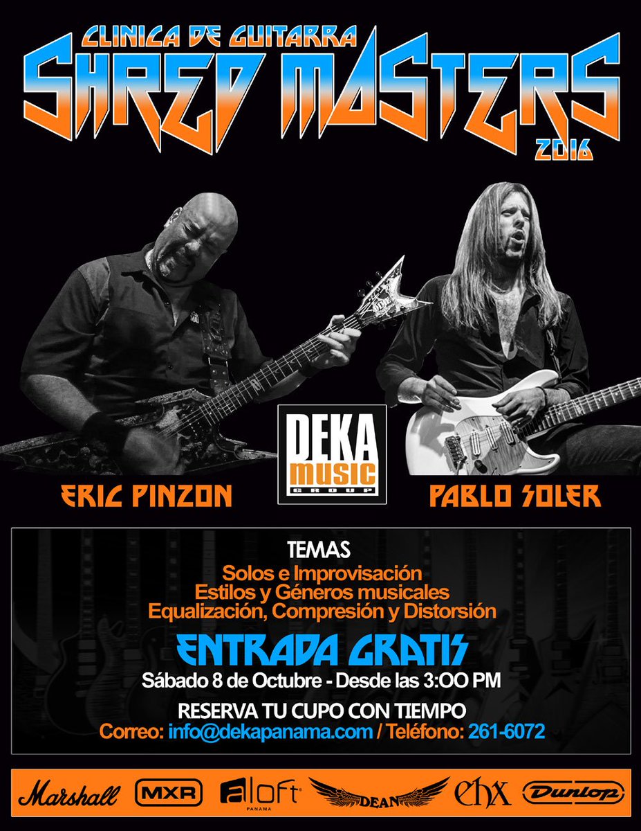 DekaPanama's tweet photo. Estaremos regalando entradas entre los asistentes a la clínica para el concierto de esta noche en Hangar 18. #ShredMasters https://t.co/wtsivPjOLq