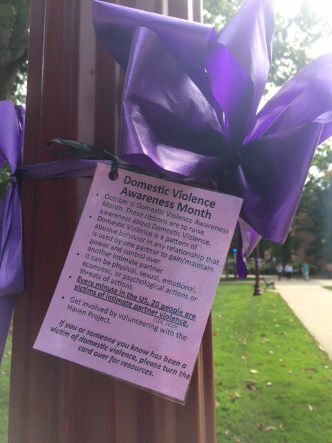 IUPHaven's tweet photo. Have you seen the purple ribbons around campus? They are to raise awareness about Domestic Violence. #DVAM2016 #iuphaven @IUPstudents https://t.co/73pdz0REji