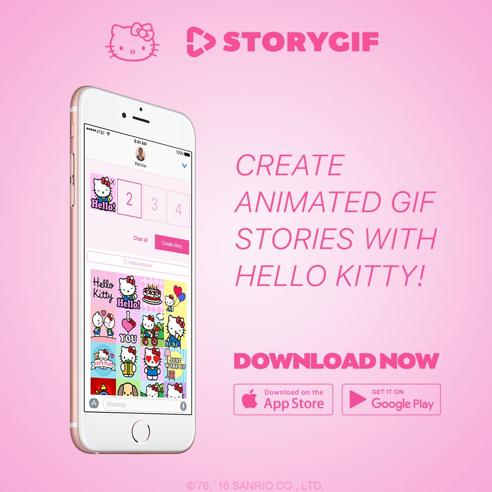 hellokitty's tweet photo. Turn your texts into supercute conversations with the new #HelloKittyStoryGIF app from @Zoobe! Available on @AppleStore and @GooglePlay! https://t.co/mHlF76qPXJ